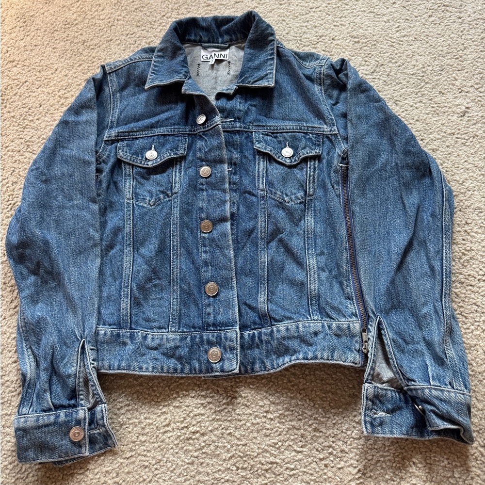 GANNI Women’s Denim Jean Jacket Size 36 Button & Zip